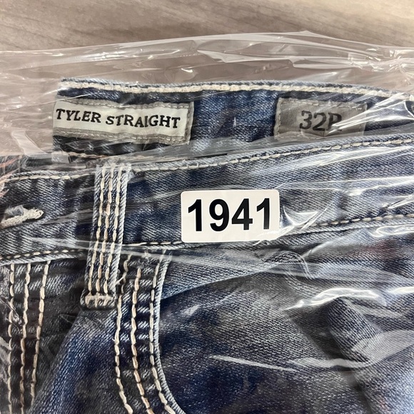 BKE Buckle Tyler Straight Leg Jeans Mens 32R Stretch Denim Blue Wide Stitch 1941 - Picture 10 of 10